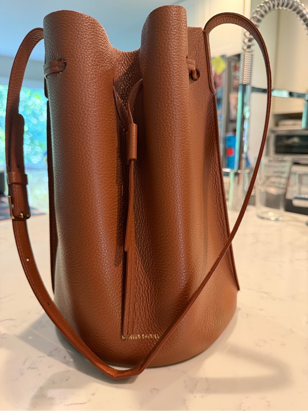 Mansur Gavriel Champagne Bucket Bag in Hazelnut Brown